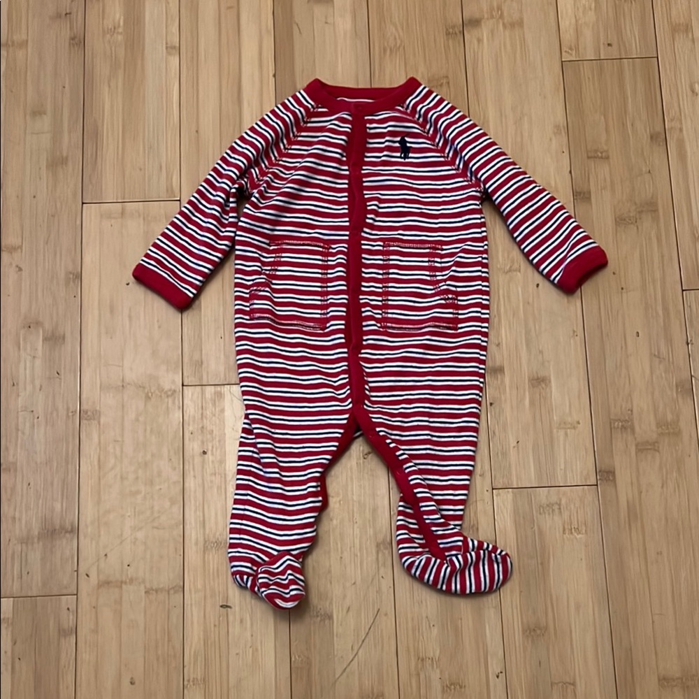 Ralph Lauren Red and White Striped Footies One Piece